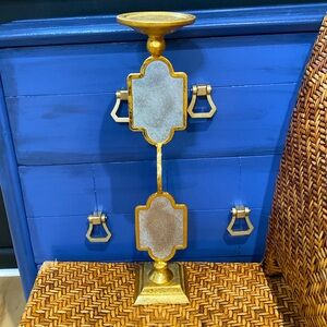 Gold Antiqued Mirrored Tall Candlestick